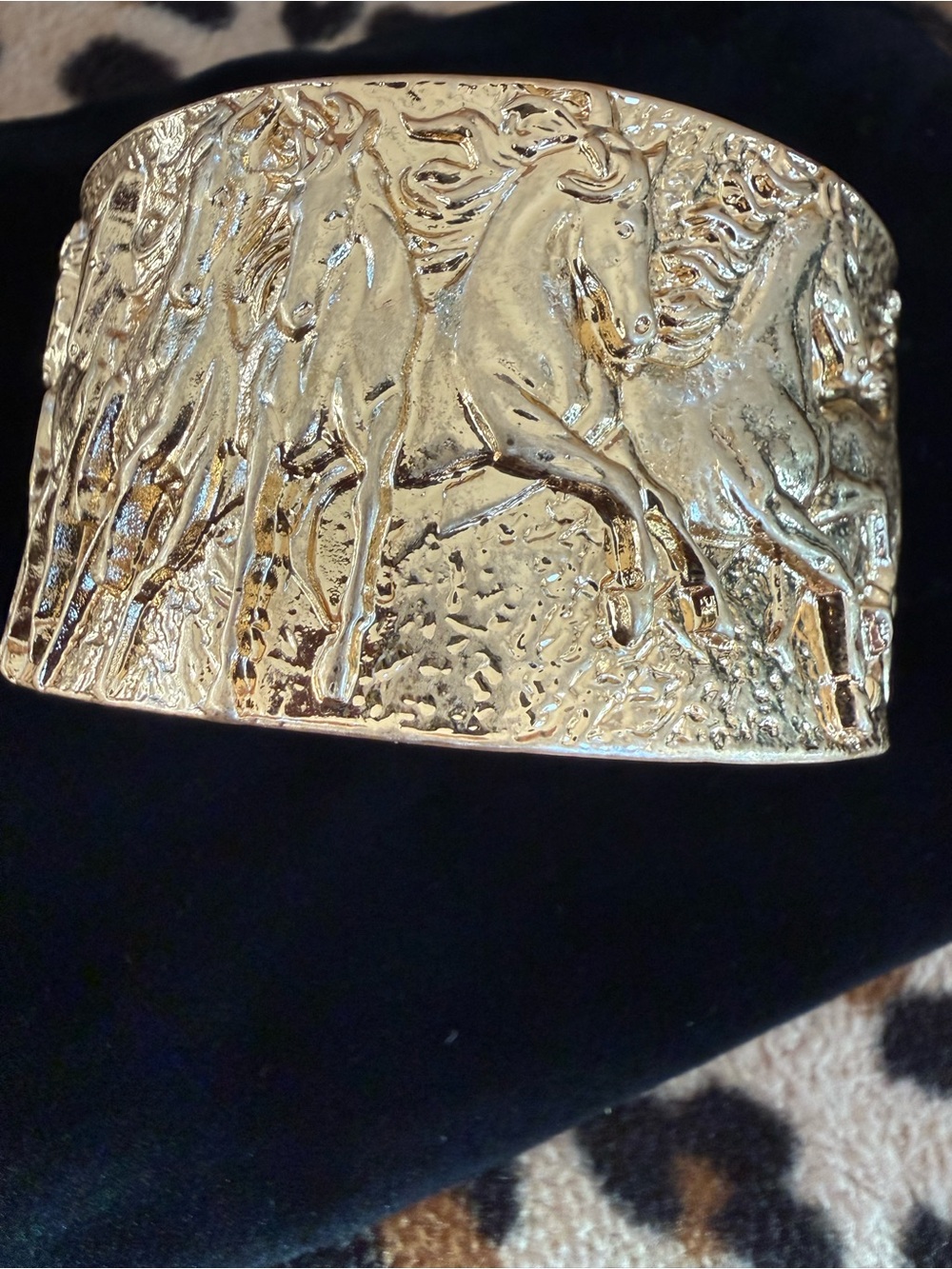 Gold- tone Costume jewerly “Wild Horses” Hinged Cuff Bracelet